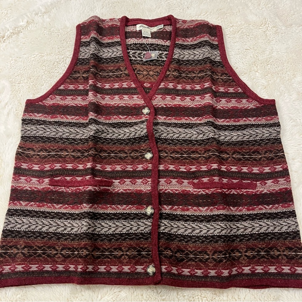Vtg Eddie Bauer Womens Wool Nordic Red Sweater Vest Sz XXL pullover preppy